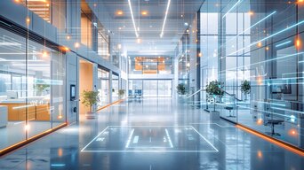 Modernes, digitales Gebäude mit vernetzten Strukturen – Symbol für skalierbare und zukunftsfähige Lösungen.