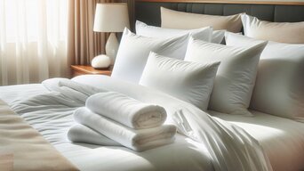 Frisch gemachtes Bett in einem hellen Zimmer – automatische Steuerung von Klima und Licht bei Belegung