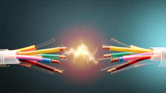 Durchtrenntes Kabel mit Blitzen in der Mitte. | © BillionPhotos.com - AdobeStock